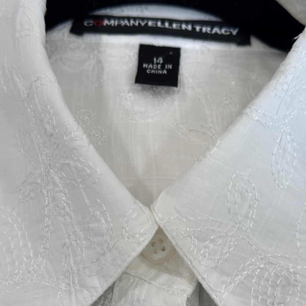 Ellen Tracy 100%Cotton Floral Embroidered White Button Down Shirt Size 14 - Picture 8 of 8